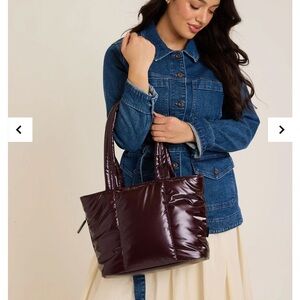 NWT Calpak Luka Mini Puffer Travel Tote Bag in Glazed Dark Cherry